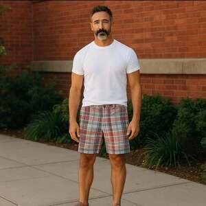 Tailor Vintage Linen Shorts Men's 42 REVERSIBLE Pink Blue Madras & Khaki Preppy